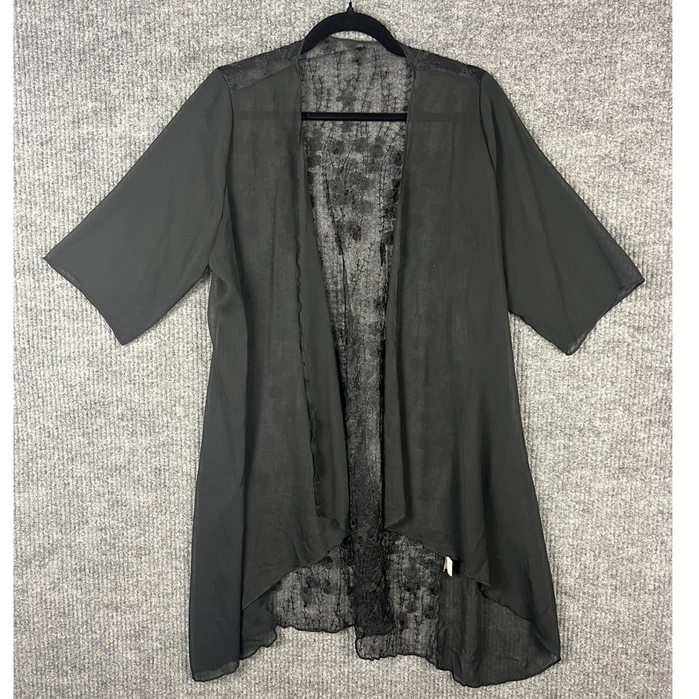 Whimsigoth Sheer Kimono Black Floral Lace Duster Boho Goth XL